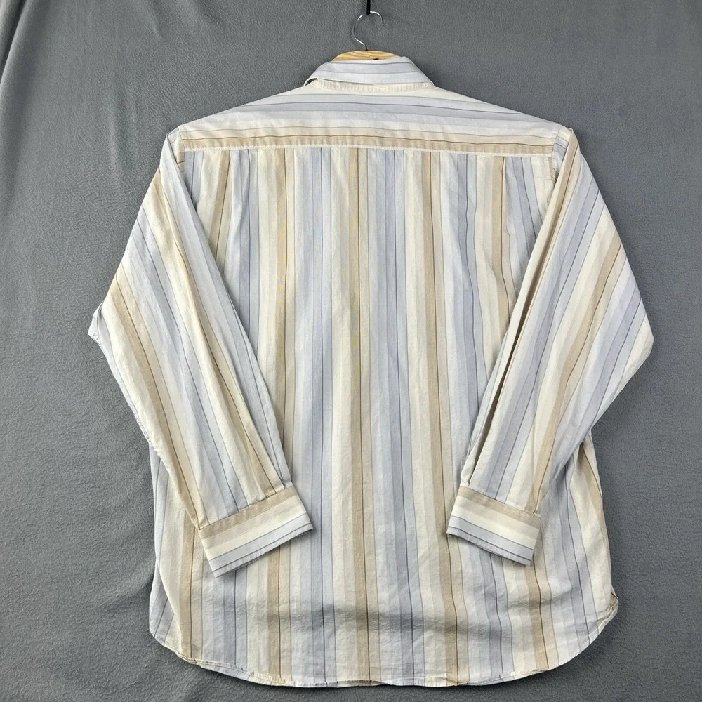 Alan Flusser Button‎ Down Shirt Mens XL Blue Brown Striped Business Dress Shirt